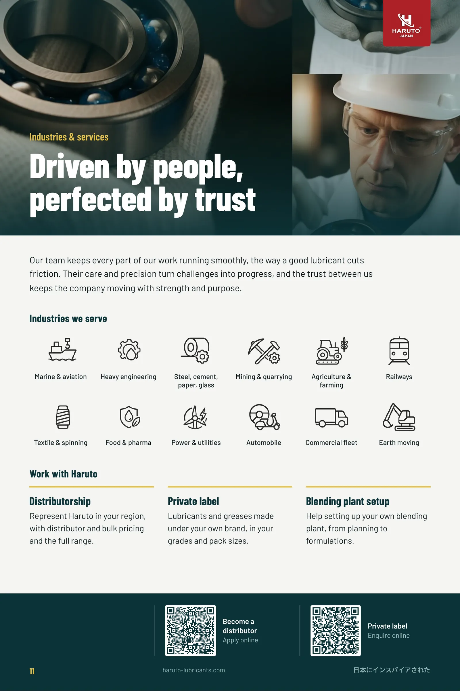 Haruto brochure page 11: Industries and services