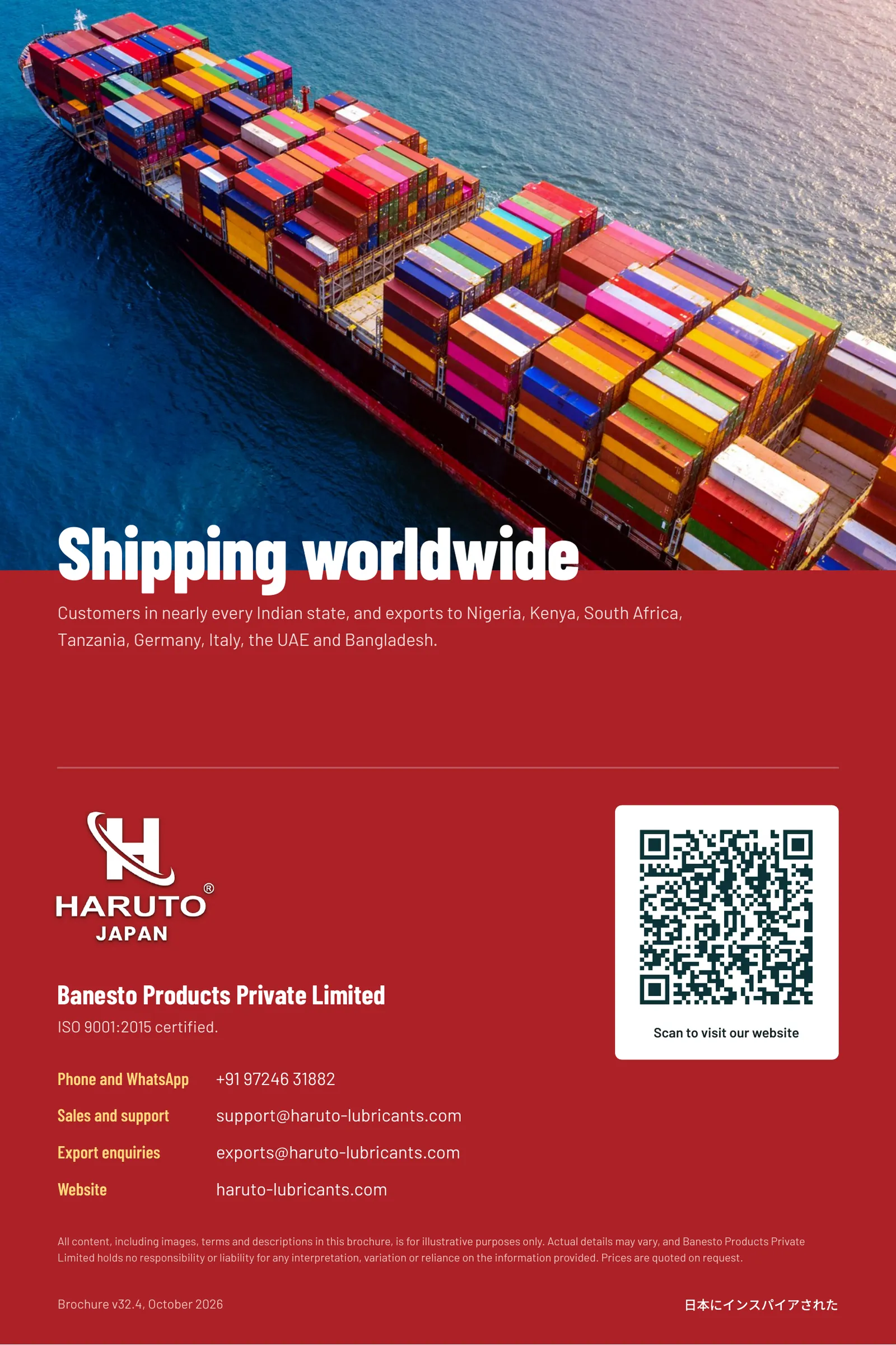 Haruto brochure page 12: Contact and worldwide supply
